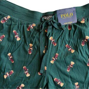 Polo Ralph Lauren Pajama Jogger Pants Small All Over Morning Polo Bear Green